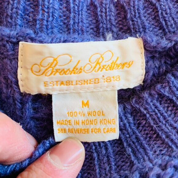 Brooks Brothers Cable Knit Shetland Wool Vintage Sweater Size Medium Purple - Picture 6 of 16